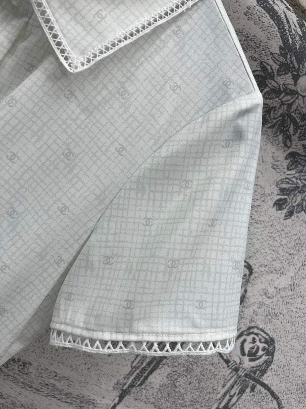 CC 25 Logo Plaid Short-sleeved Dress White Polyester Fiber