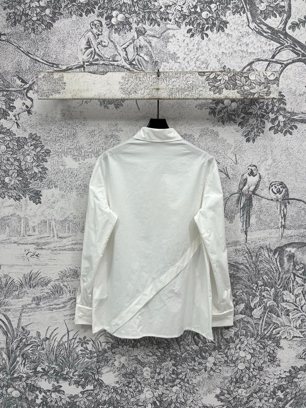CD 25 Oblique Buttoned Long-sleeved Shirt White Cotton