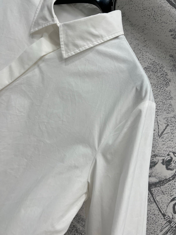 CD 25 Oblique Buttoned Long-sleeved Shirt White Cotton