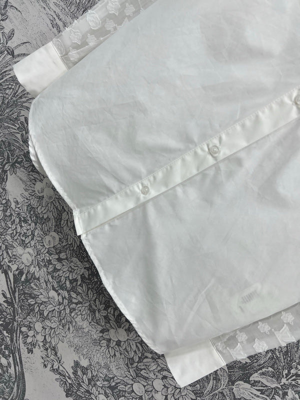 LV 25 Splicing Perspective Jacquard Monogram Sleeve Shirt White Cotton