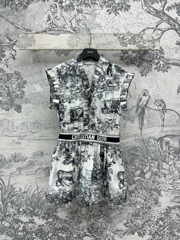 CD 25 Fungus Lace Sleeveless Dress White Black Cotton