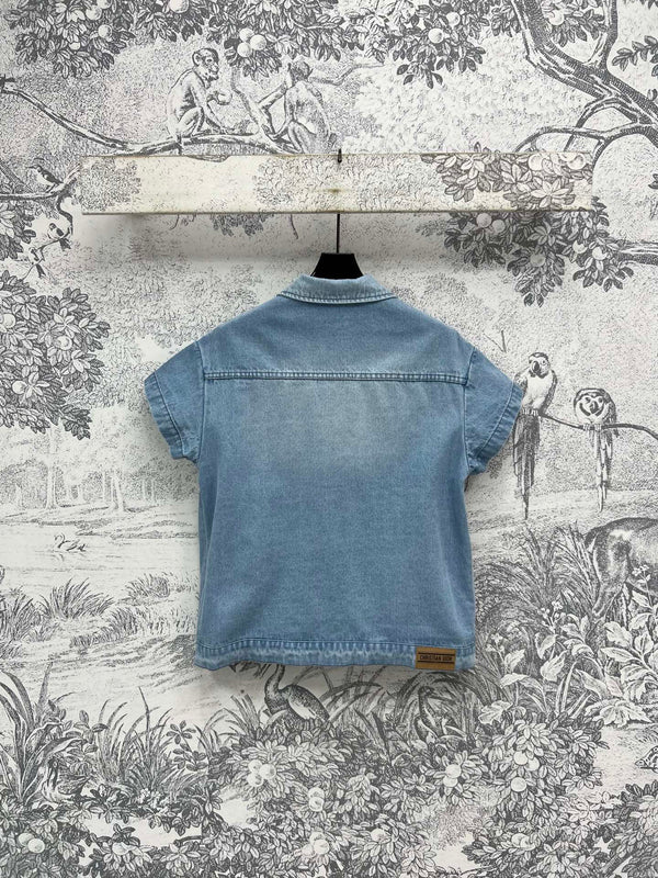 CD 25 Short-sleeved Denim Shirt Light Blue Cotton
