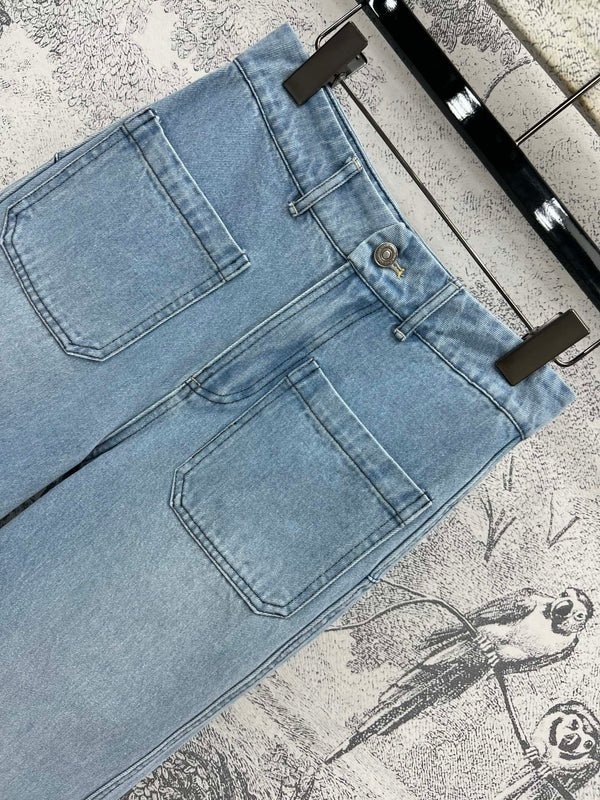 CD 25 Rolled Denim Pants Light Blue Cotton