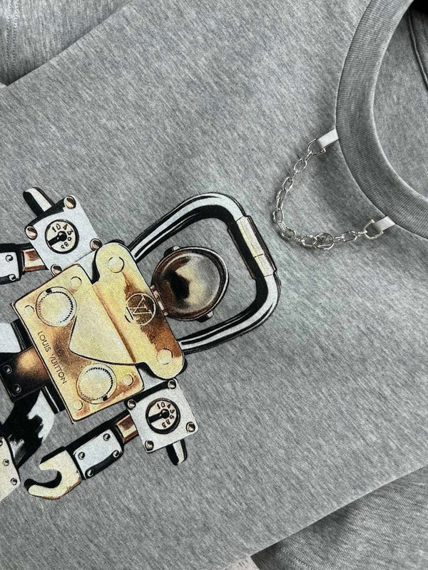 LV 25 Robot On The Chest T-Shirt Grey Cotton