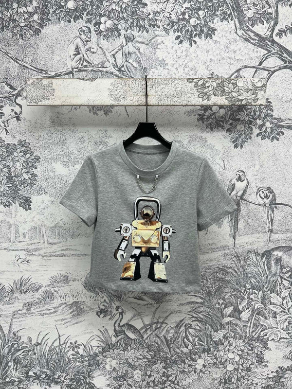 LV 25 Robot On The Chest T-Shirt Grey Cotton