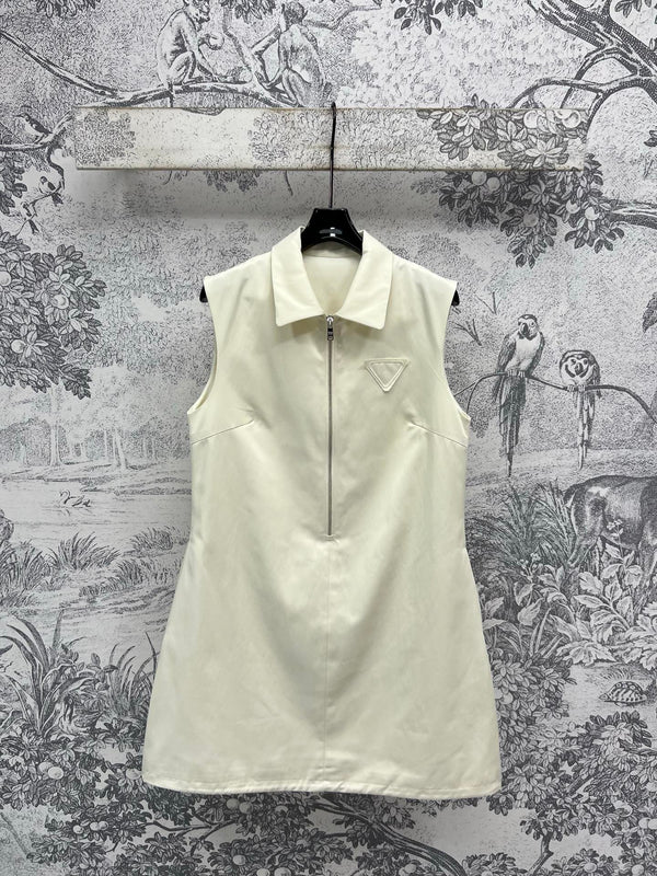 Prada 25 Sleeveless Dress Beige Cotton Polyester