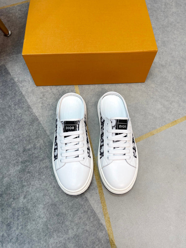 CD RETRO MULE WHITE AND BLACK CALFSKIN