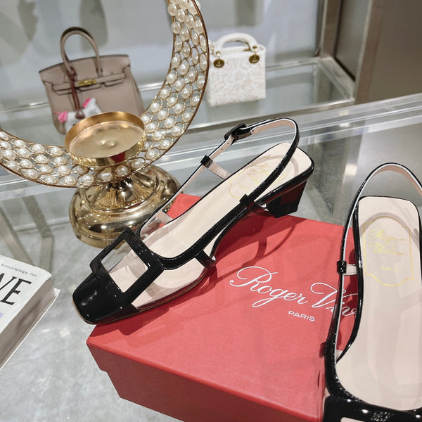 Belle Viv Metal Buckle Slingback Pumps 45 Transparent Black Patent Leather