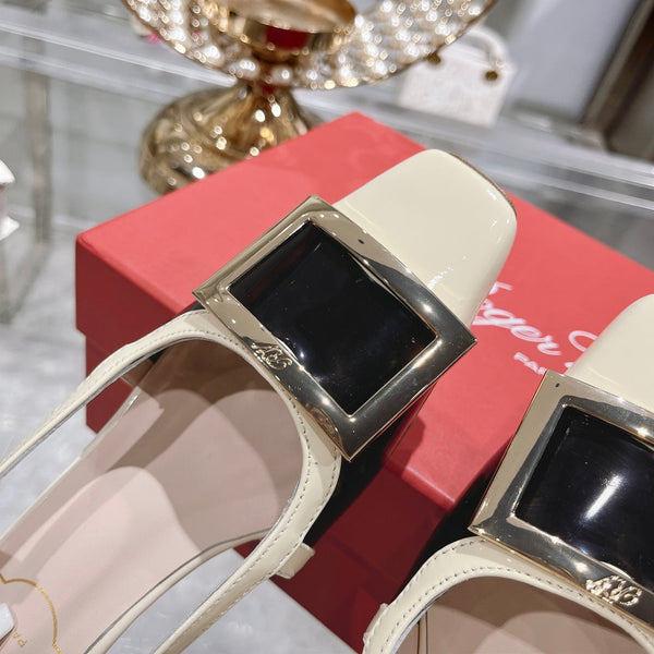 Belle Viv Metal Buckle Slingback Pumps 45 Transparent White Patent Leather