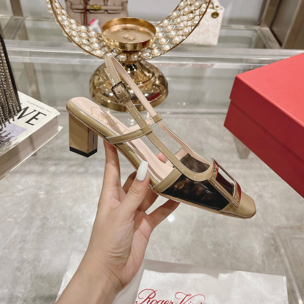 Belle Viv - Décolleté con cinturino posteriore e fibbia in metallo, 45, in pelle verniciata color cammello