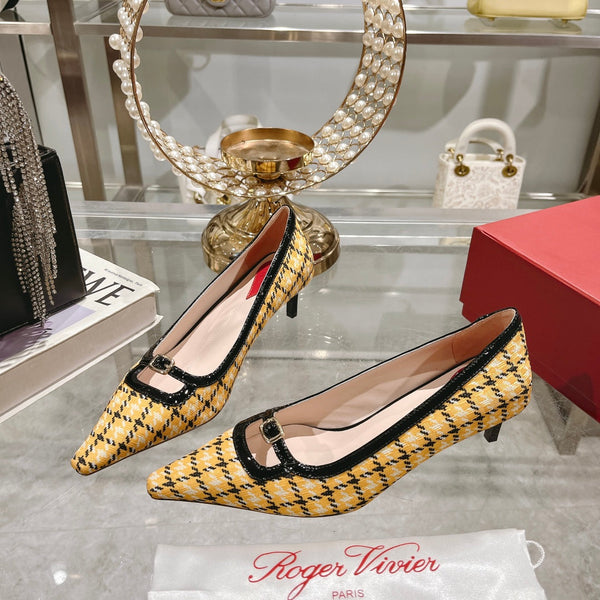 Viv Canard Pumps 55 Black Yellow Fabric