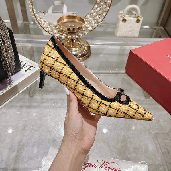 Viv Canard Pumps 55 Black Yellow Fabric