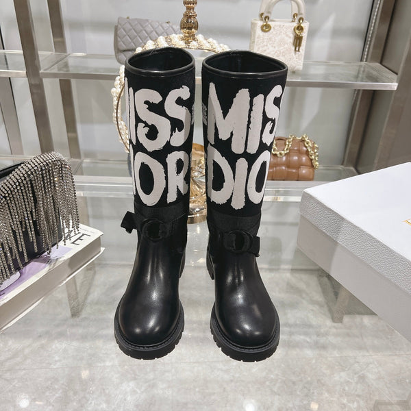 CD D-Major Boot Black Mix White Calfskin And Canvas