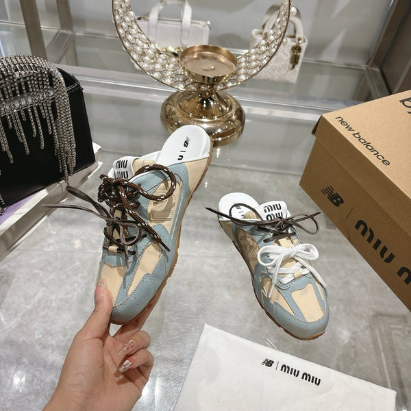 Miu x NB 530 SL Deco Mules Baby Blue mix Beige Leather 235297