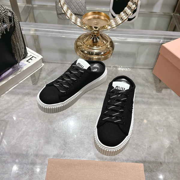 Miu 25C Sneaker Mules Black Demin Fabric 235316