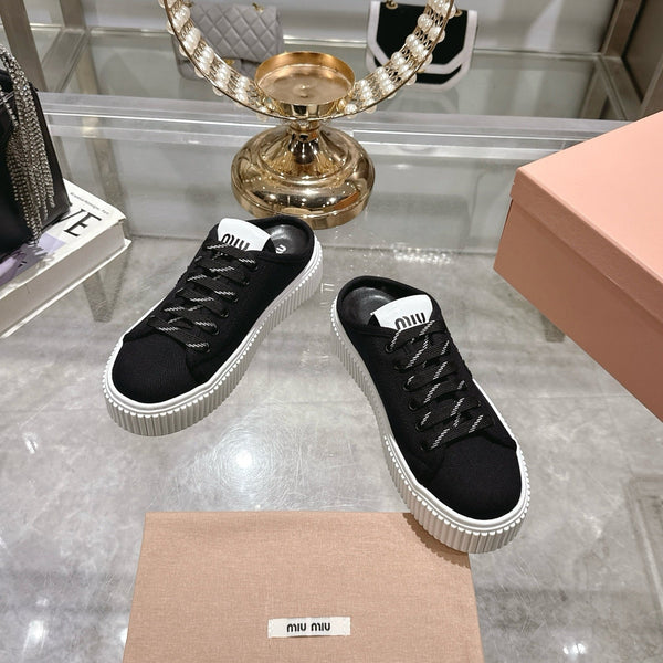 Miu 25C Sneaker Mules Black Demin Fabric 235316