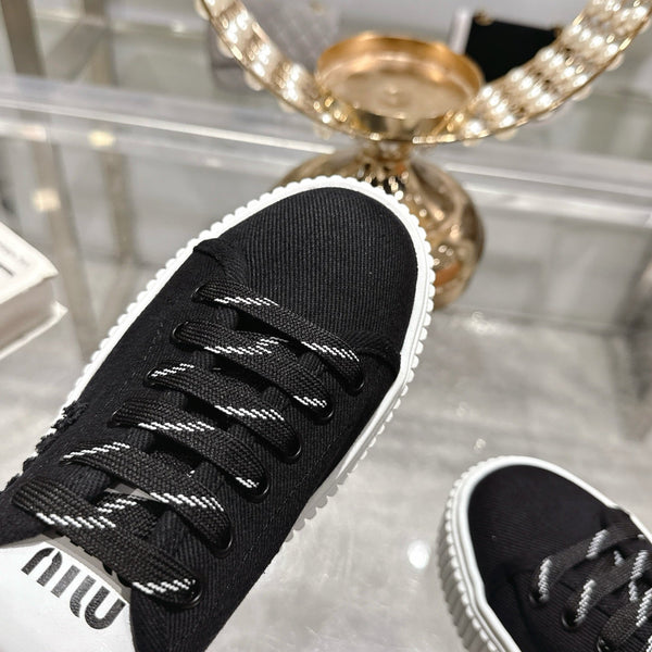 Miu 25C Sneaker Mules Black Demin Fabric 235316