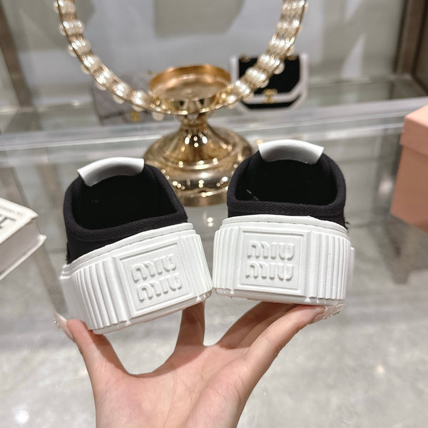 Miu 25C Sneaker Mules Black Demin Fabric 235316