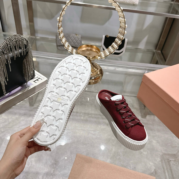 Miu 25C Sneaker Mules Maroon Red Demin Fabric 235318
