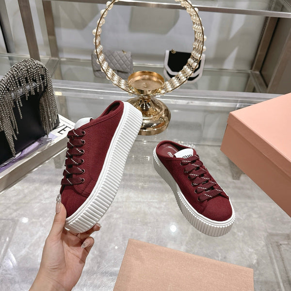 Miu 25C Sneaker Mules Maroon Red Demin Fabric 235318