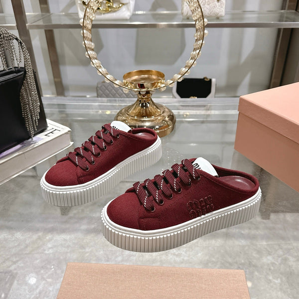 Miu 25C Sneaker Mules Maroon Red Demin Fabric 235318