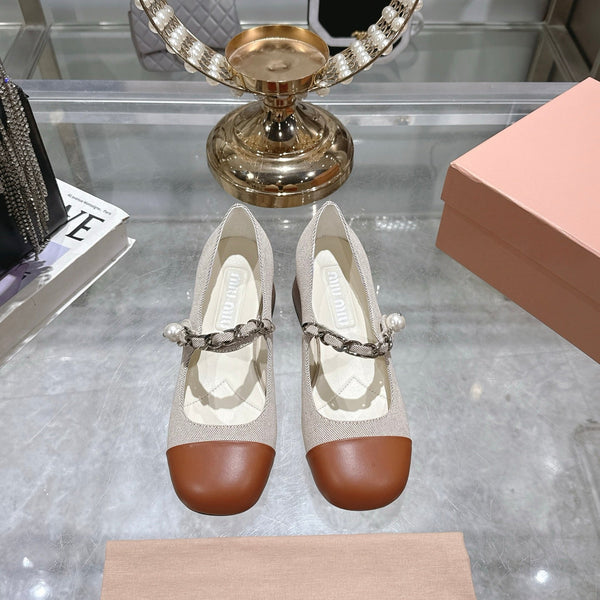 Miu 25C Mary Jane 45MM Beige Cream Mix Brown Fabric 235365