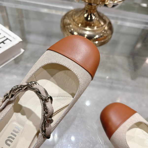 Miu 25C Mary Jane 45MM Beige Cream Mix Brown Fabric 235365