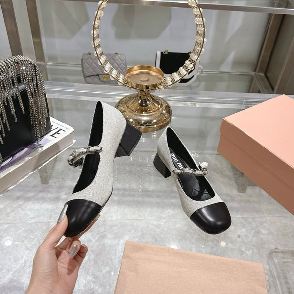 Miu 25C Mary Jane 45MM Beige Gray Mix Black Fabric 235366