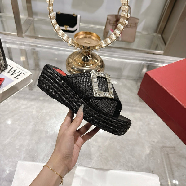 Viv Platform Slippers Black Early Weaving 300738