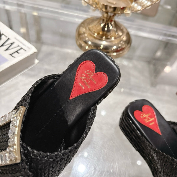 Viv Platform Slippers Black Early Weaving 300738