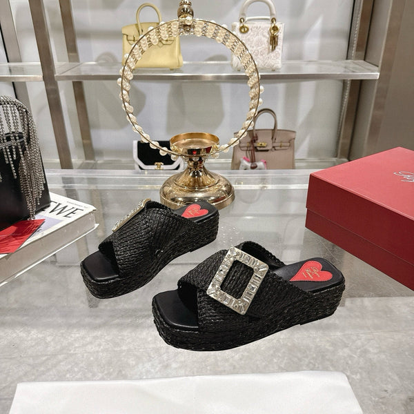 Viv Platform Slippers Black Early Weaving 300738