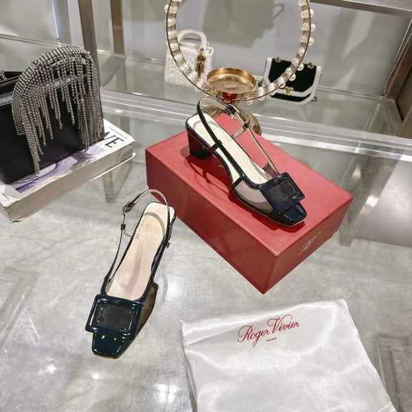 Viv 25 Slingback Navy Blue Mesh Italian Leather 300781