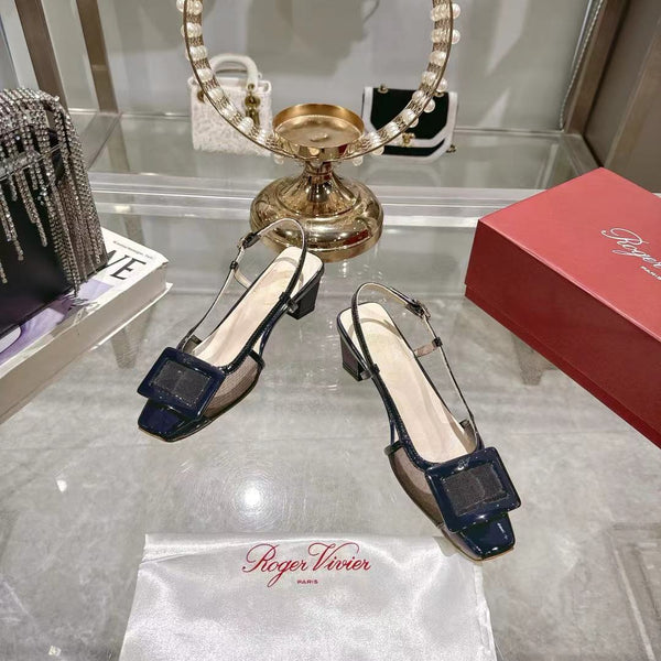 Viv 25 Slingback Navy Blue Mesh Italian Leather 300781