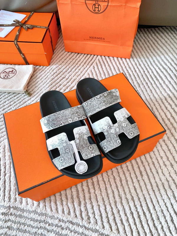 Sandalo HM Cyprus Ombre Bianco Nero Pelle di Vacchetta 963215