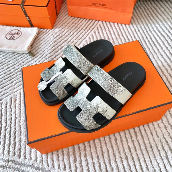 Sandalo HM Cyprus Ombre Avorio Bianco Nero Pelle di Vacchetta 963216