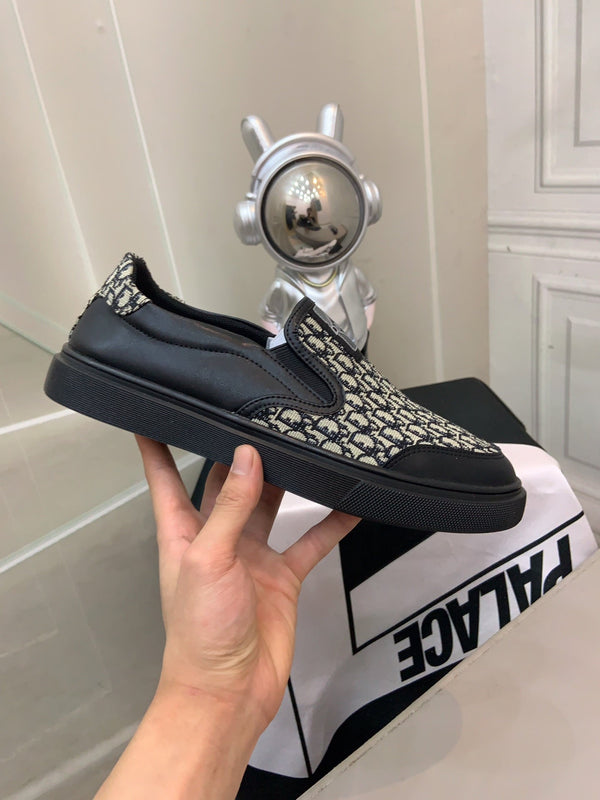 CD B23 SLIP ON BLACK CALFSKIN AND BEIGE FABRIC