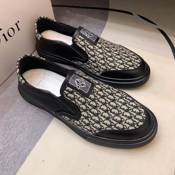 CD B23 SLIP ON BLACK CALFSKIN AND BEIGE FABRIC