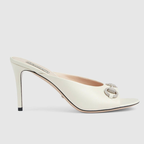 GG  Women's Horsebit mid-heel slide sandal in White