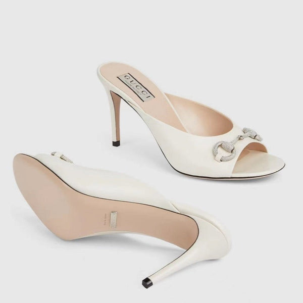 GG  Women's Horsebit mid-heel slide sandal in White