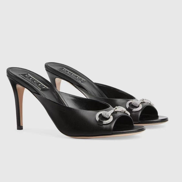 GG  Women's Horsebit mid-heel slide sandal in Black