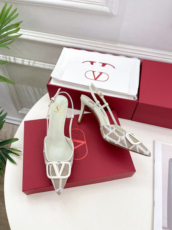 Décolleté con cinturino posteriore Vlogo Signature Iconograph in tela bianca e rafia