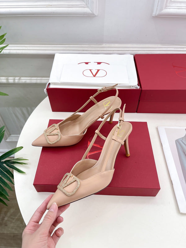 Décolleté con cinturino posteriore Vlogo Signature Diamond in pelle di vitello beige