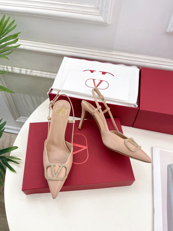 Décolleté con cinturino posteriore Vlogo Signature Diamond in pelle di vitello beige