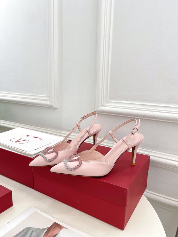 Decolleté Vlogo Signature Slingback in pelle di vitello rosa con cristalli degradati