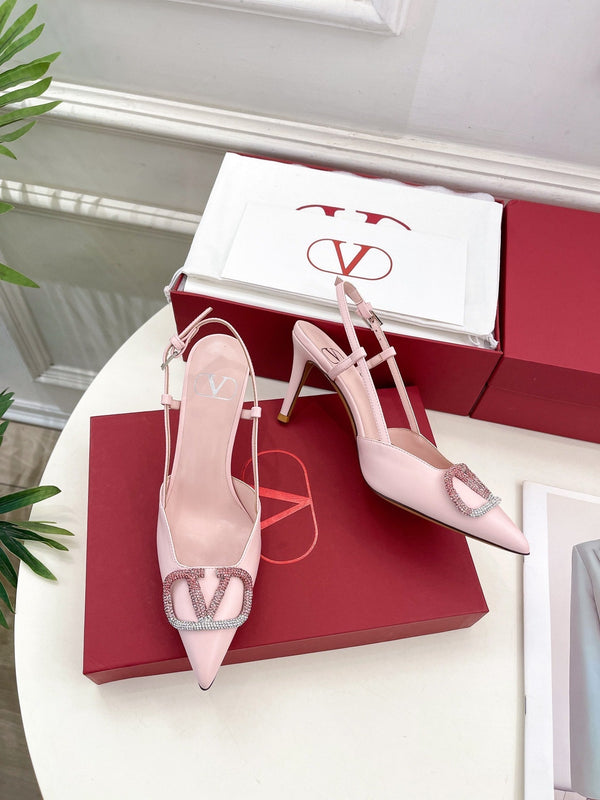 Decolleté Vlogo Signature Slingback in pelle di vitello rosa con cristalli degradati