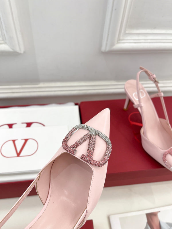 Decolleté Vlogo Signature Slingback in pelle di vitello rosa con cristalli degradati