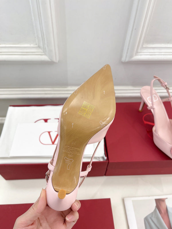 Decolleté Vlogo Signature Slingback in pelle di vitello rosa con cristalli degradati