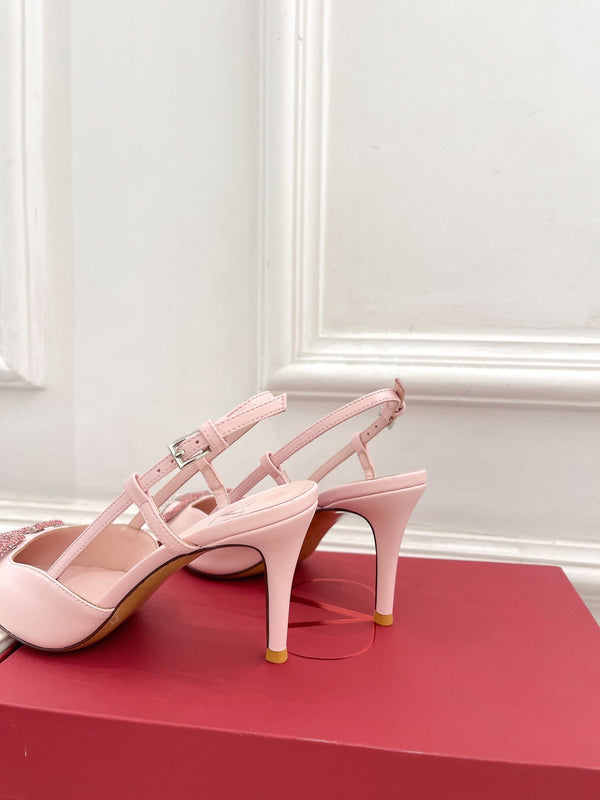 Decolleté Vlogo Signature Slingback in pelle di vitello rosa con cristalli degradati