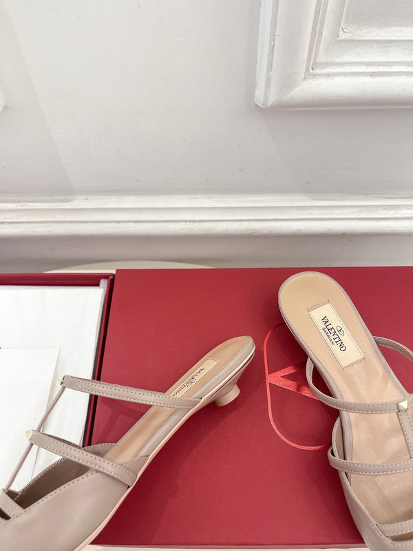 Mule Rockstud Wispy Cinnamon in pelle di vitello rosa 20 mm