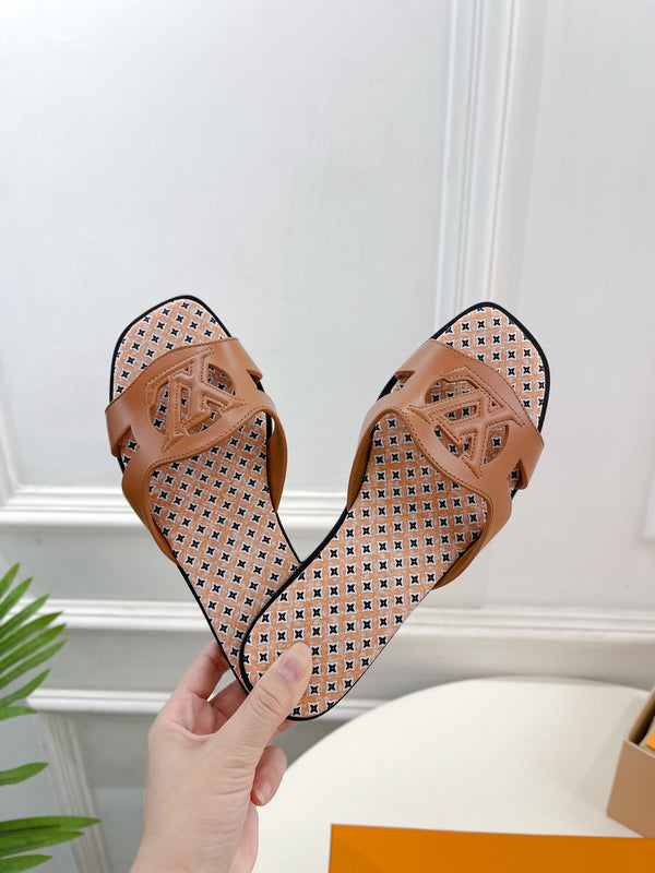 lv sandal isola flat mule brown calfskin star monogram